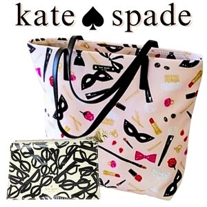 Kate Spade Steal the Scene Bon Shopper Tote Bag Bonus Eyes Cosmetics Pouch NEW